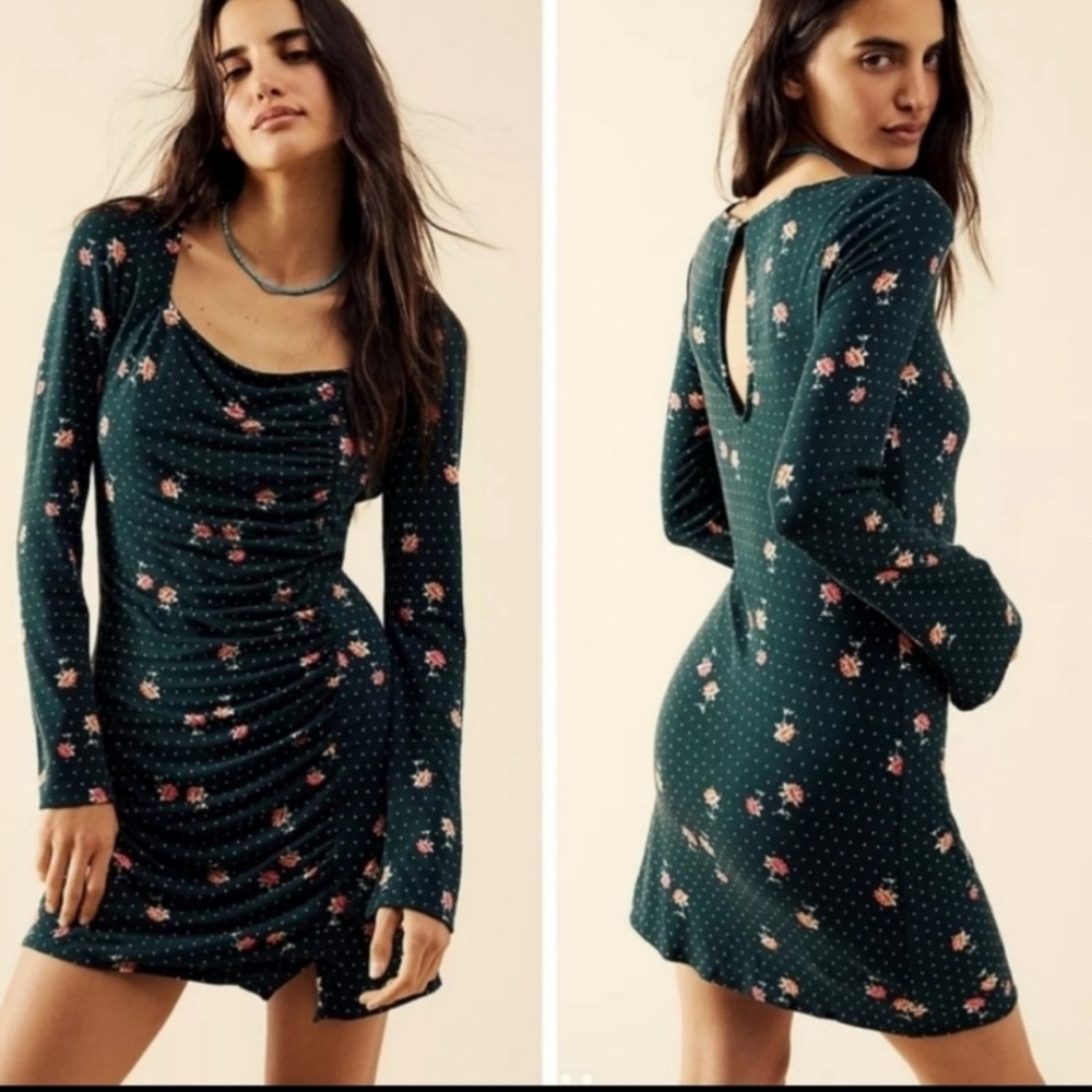 Free People Green Floral Long Sleeve Dress